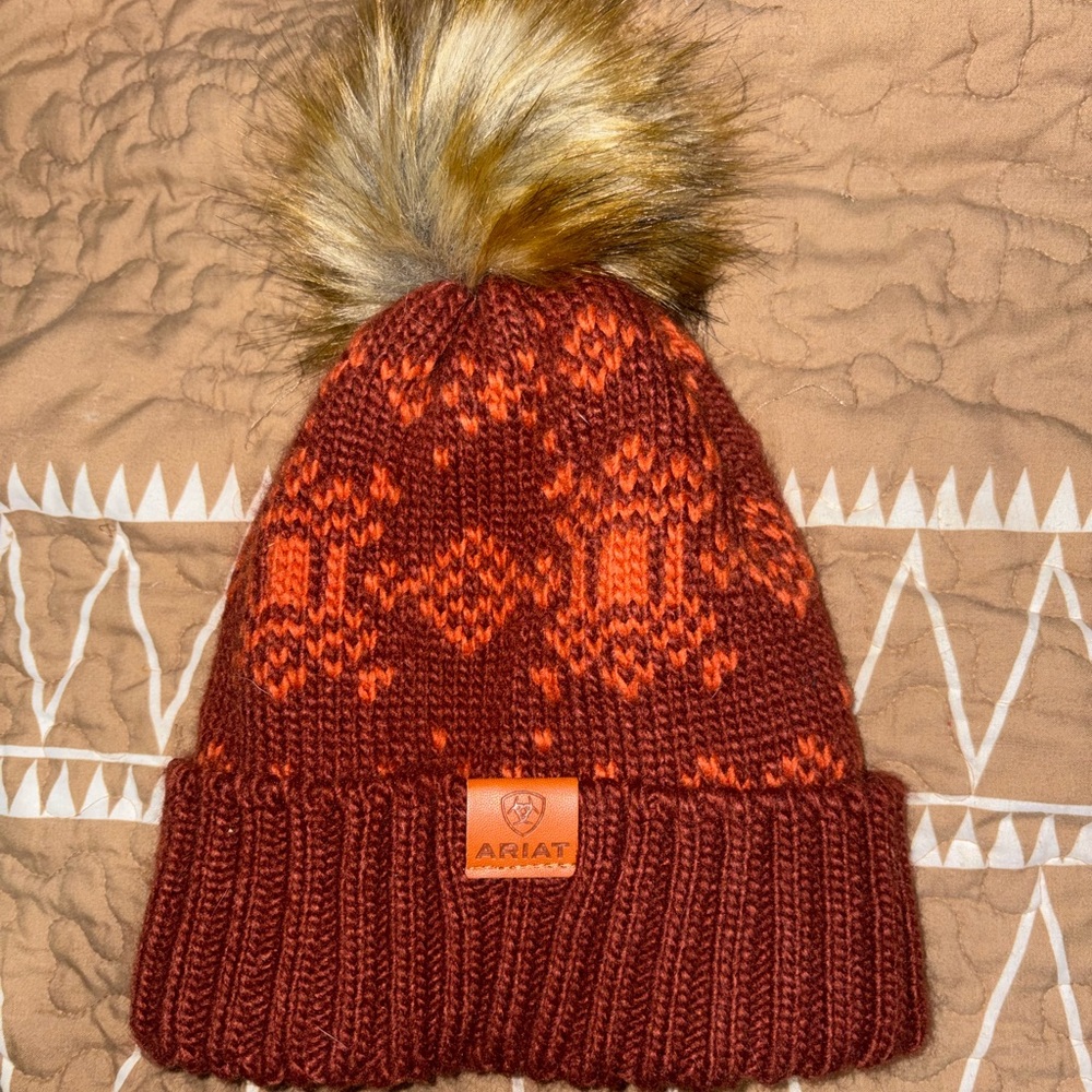 Ariat Maroon Knit Pom-Pom Beanie